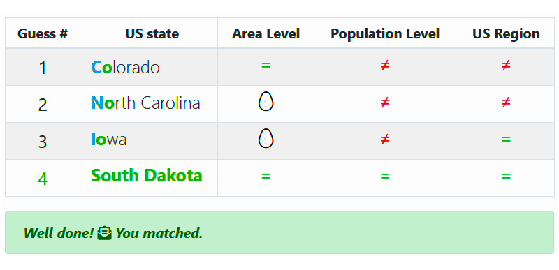 Guess the US State - sample play